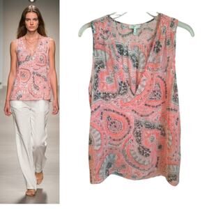 Joie Silk Tunic Top Wmn's Sz M Multicolor Sleeveless Pullover Semi Sheer Blouse